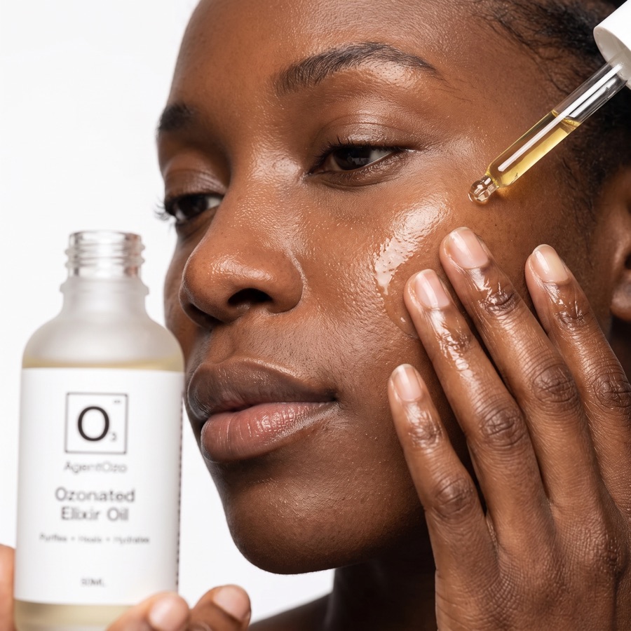 A few drops of ozonated oil pressed into calm skin